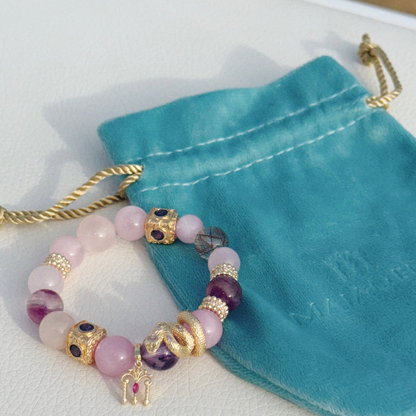 kunzite amethyst bracelet for love healing by Maiagems