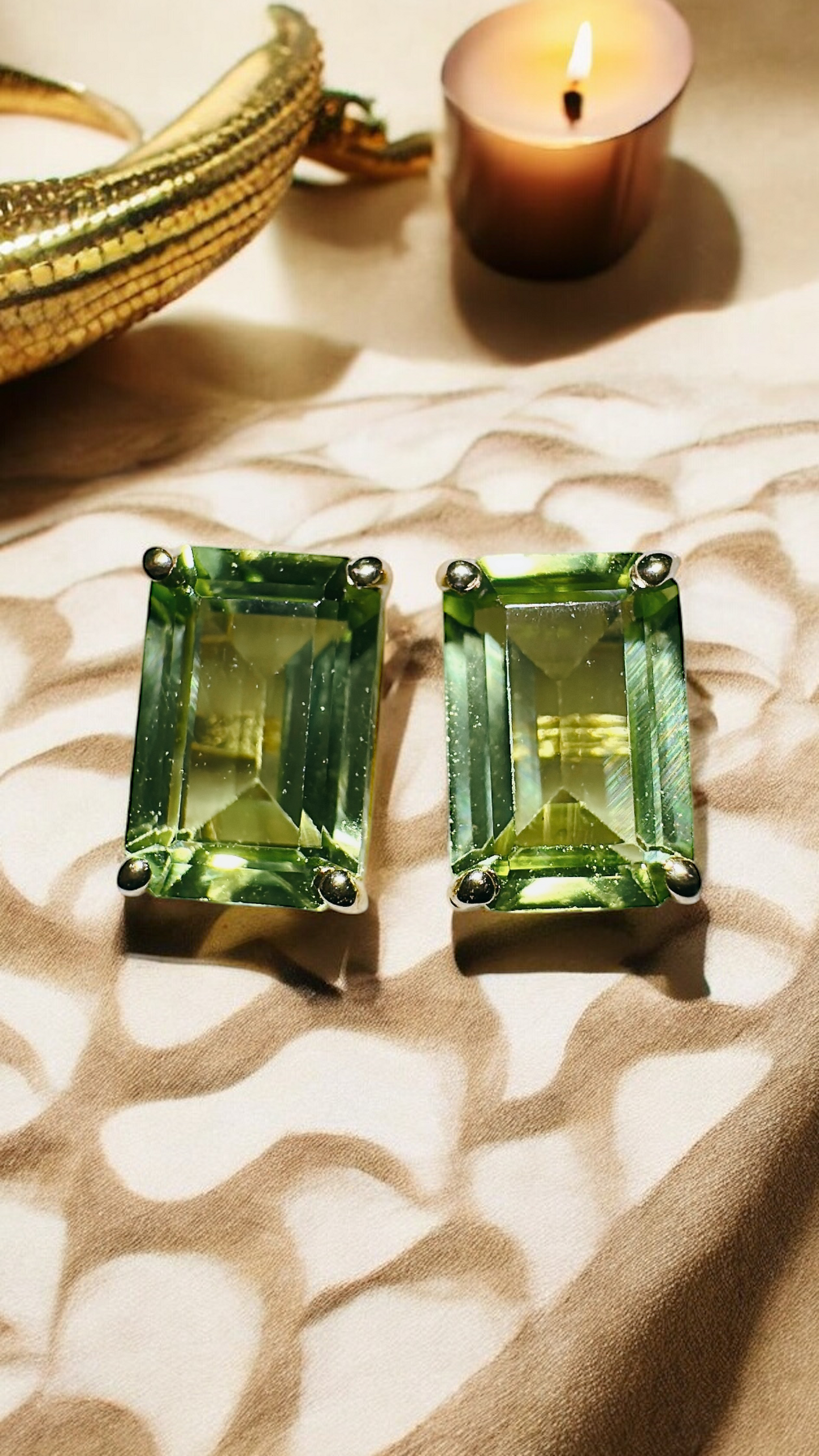Emerald Cut Peridot Studs