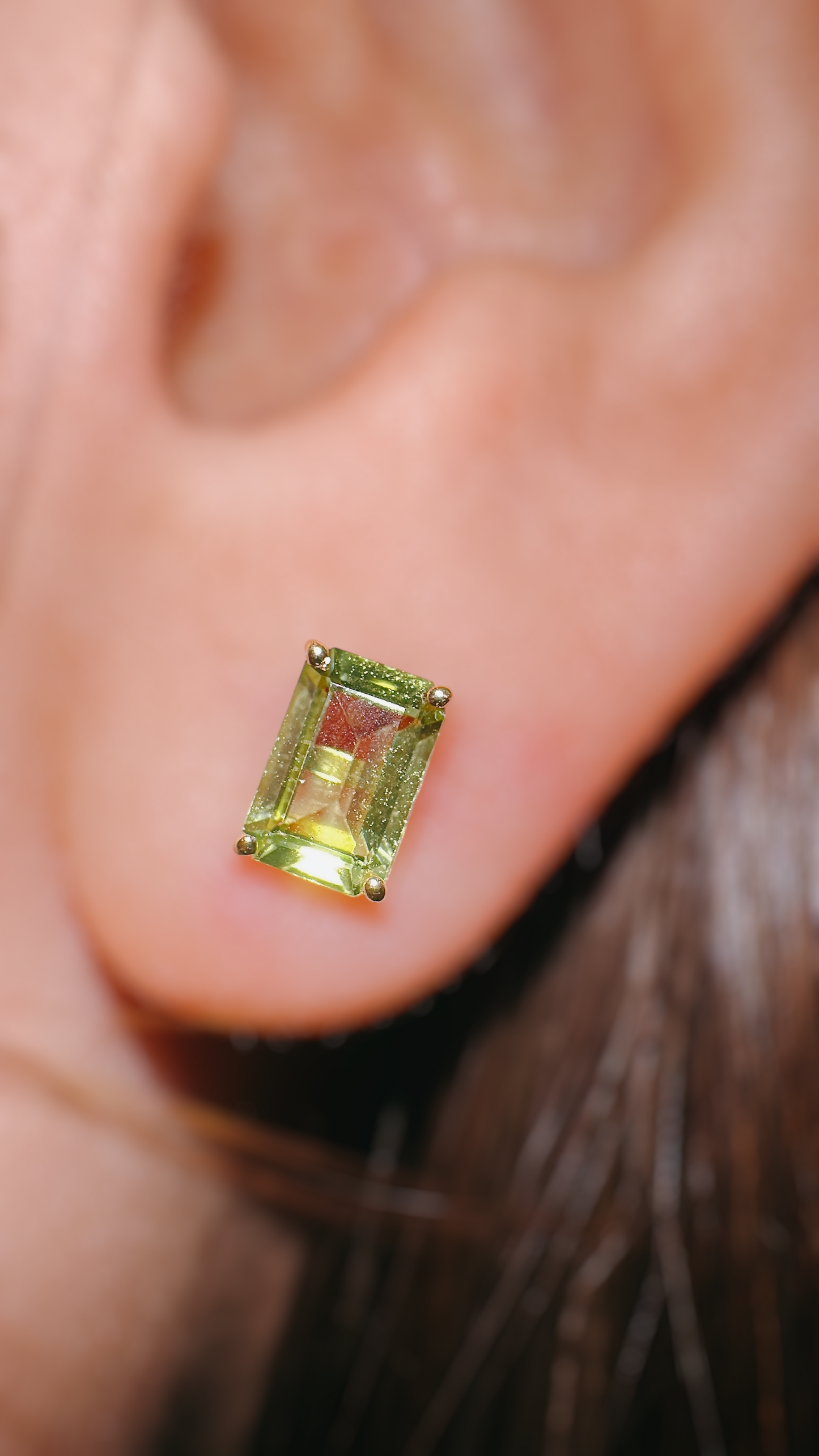 Emerald Cut Peridot Studs