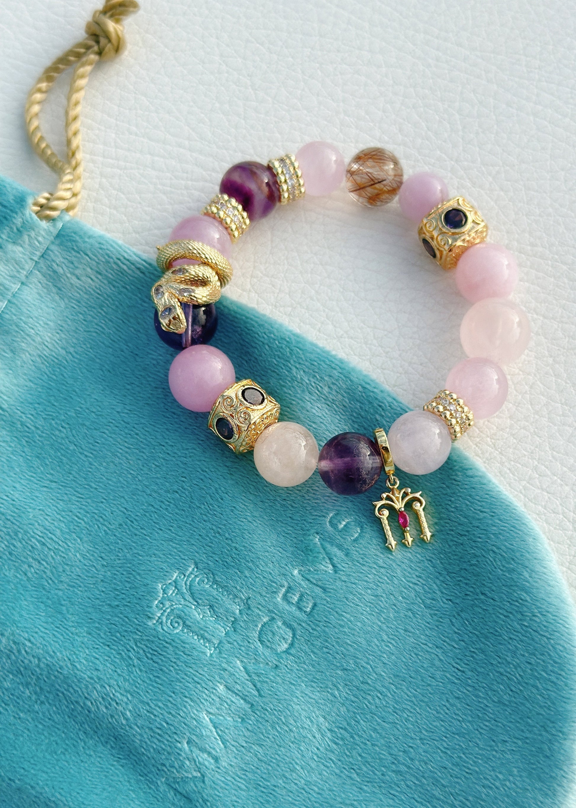 kunzite pink crystal bracelet for love healing by Maiagems handmade crystals