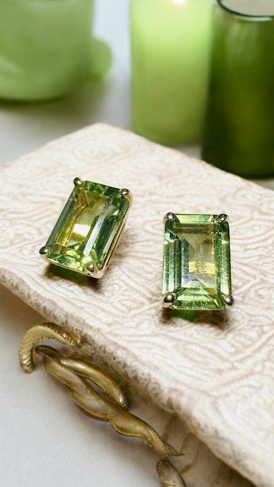 Emerald Cut Peridot Studs
